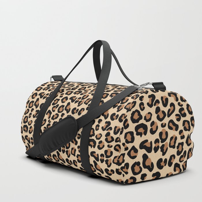 Leopard Print, Black, Brown, Rust and Tan Duffle Bag