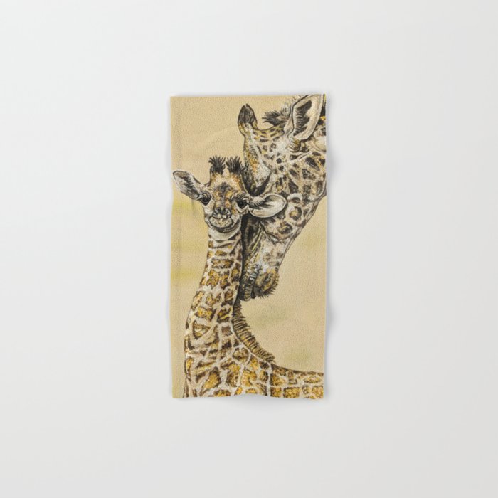 baby giraffe and mom Hand & Bath Towel