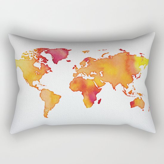 Orange World Map Rectangular Pillow