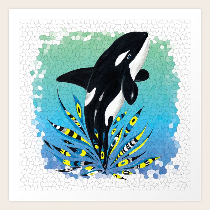 Cute Orca Whale Doodle Ink Teal Pattern Art Print By Eveystudios