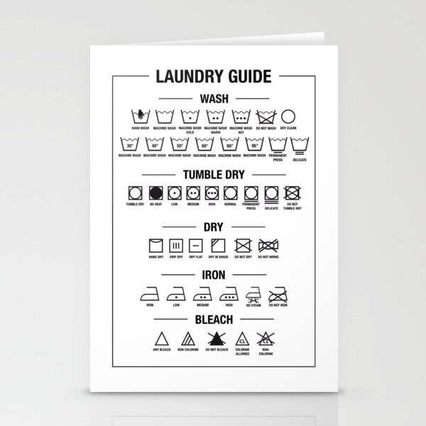 Laundry guide, washing symbols Stationery Cards