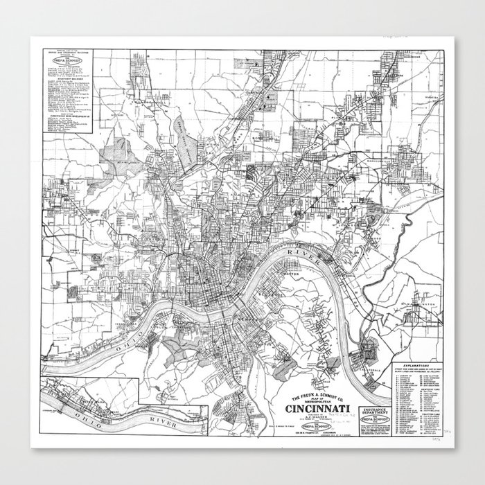 Vintage Map Of Cincinnati Ohio 1915 Bw Canvas Print By Bravuramedia Society6