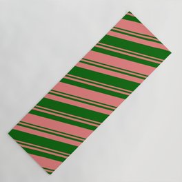 [ Thumbnail: Light Coral and Dark Green Colored Lines Pattern Yoga Mat ]