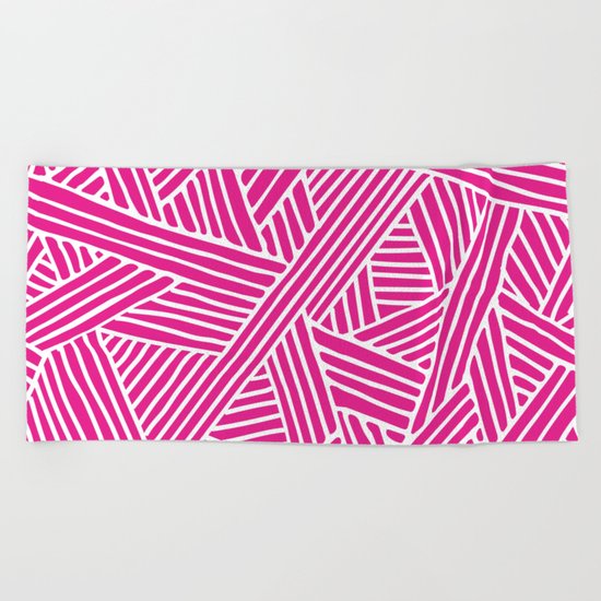 Abstract pink & white Lines and Triangles Pattern-Mix and Match with Simplicity of Life Beach Towel