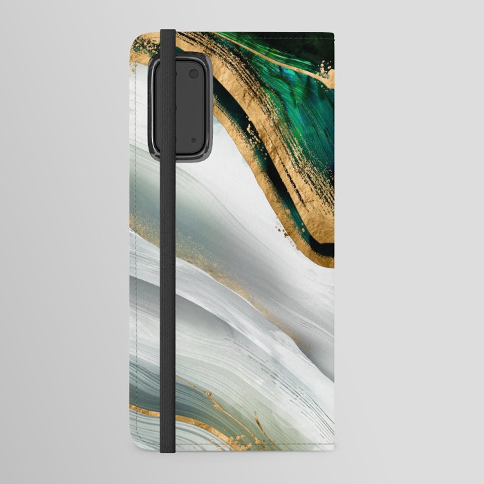 Malachite green watercolor and gold Android Wallet Case