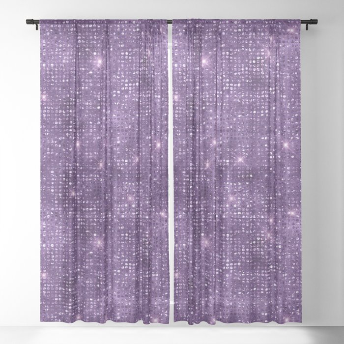 Purple Diamond Studded Glam Pattern Sheer Curtain