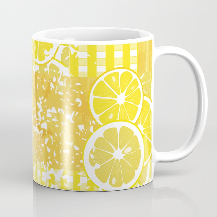Yellow and white citrus plaid floral patchwork Coffee Mug