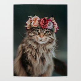 Cat in Flower Crown 2 Poster