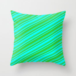 [ Thumbnail: Lime Green & Cyan Colored Stripes Pattern Throw Pillow ]