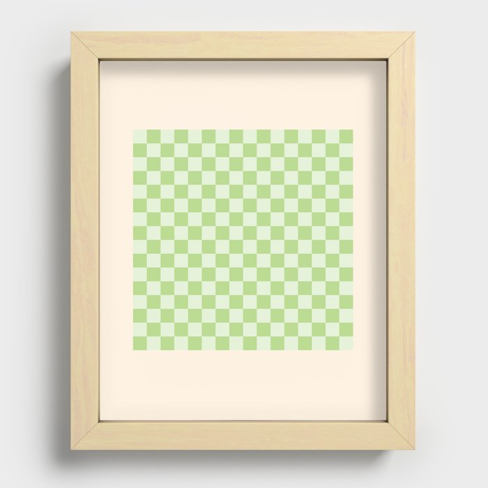 Checkerboard Mini Check Pattern in Pastel Light Lime Green Recessed Framed Print