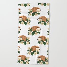 illustration of tropical bird and pomelo flower Beach Towel