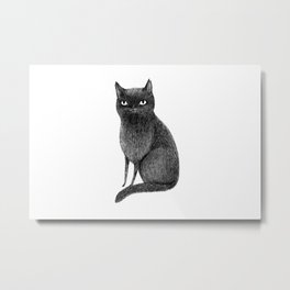 Black Cat Metal Print | Curated, Illustration, Black, Animal, Black and White, Children, Pencil, Drawn, Kitten, Cat 