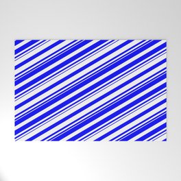 [ Thumbnail: Blue & White Colored Lines/Stripes Pattern Welcome Mat ]