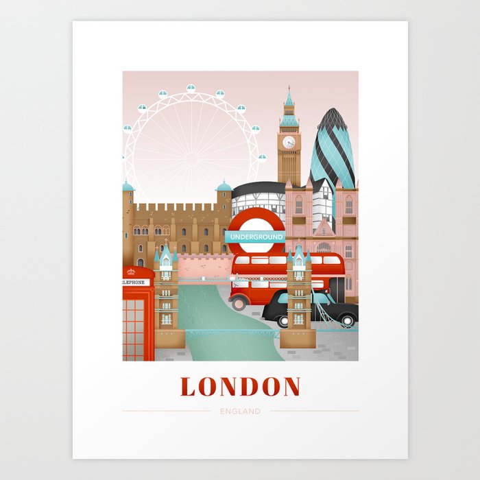 London, England Kunstdrucke | Graphic-design, Digital, London, England, Uk, Britain, Karte, Illustration, Brit, United-kingdom