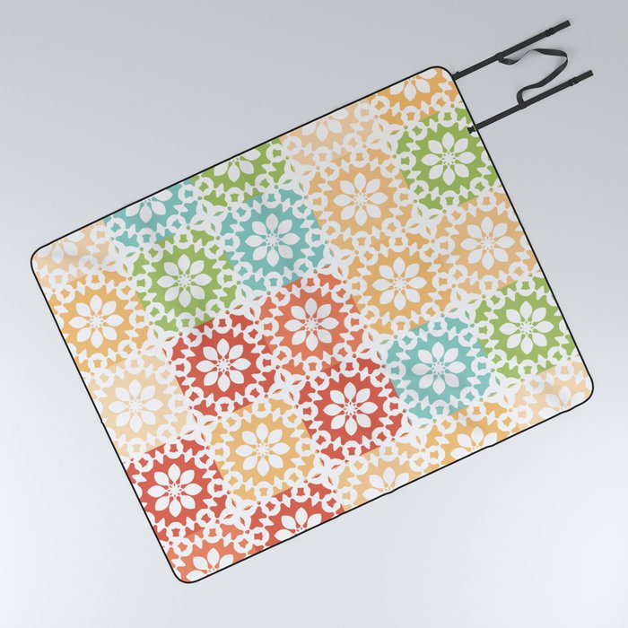 Abstract Geometric Flower Pattern Artwork 02 Multicolor 07 Sunny Picnic Blanket