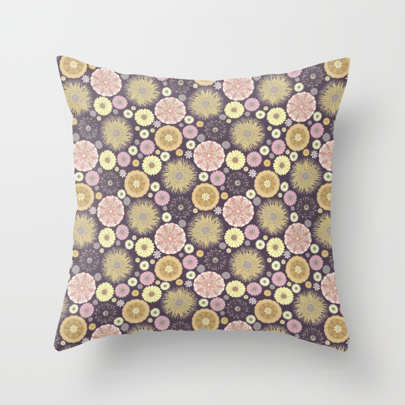 Colourful Flower Medley On Dark Purple Throw Pillow By Lornawalsh