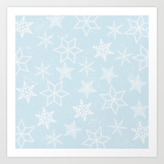 Snowflakes on light blue background Art Print