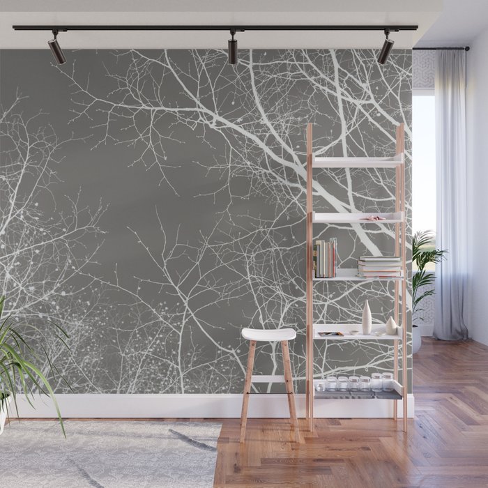 Branches Impressions on gray Wall Mural by ARTbyJWP via society6.com