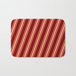 [ Thumbnail: Maroon and Light Salmon Colored Stripes Pattern Bath Mat ]