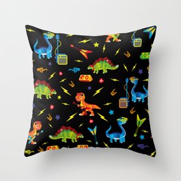 Dino Rock and Roll Rawwwr Throw Pillow