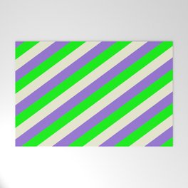 [ Thumbnail: Purple, Lime, and Beige Colored Lines/Stripes Pattern Welcome Mat ]