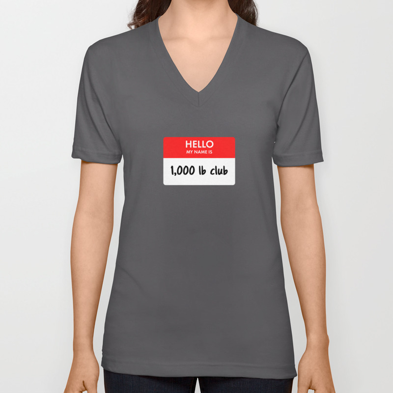 hello my name is 1000lb club body builder power strength unisex v neck by pedex society6 society6
