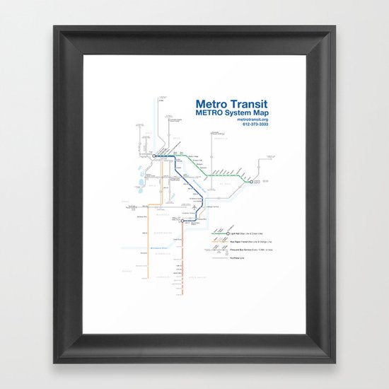 Twin Cities METRO System Map Framed Art Print