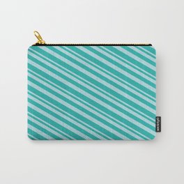 [ Thumbnail: Powder Blue and Light Sea Green Colored Striped/Lined Pattern Carry-All Pouch ]