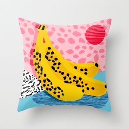 What It Is - memphis throwback banana fruit retro minimal pattern neon bright 1980s 80s style art Throw Pillow