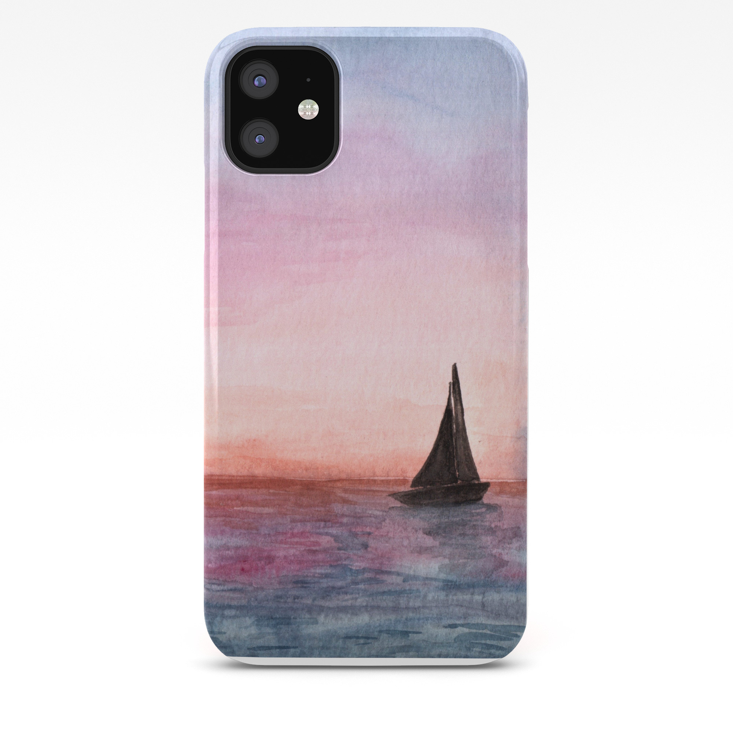 Sailboat At Sunset Watercolor Art Boat Silhouette Painting