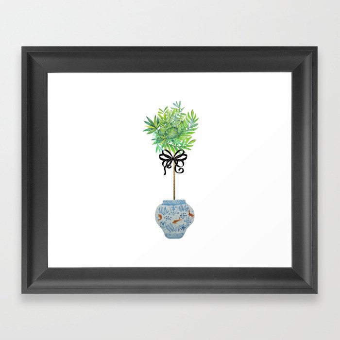 Topiary Topiaries Blue and White Ginger Jar  Framed Art Print