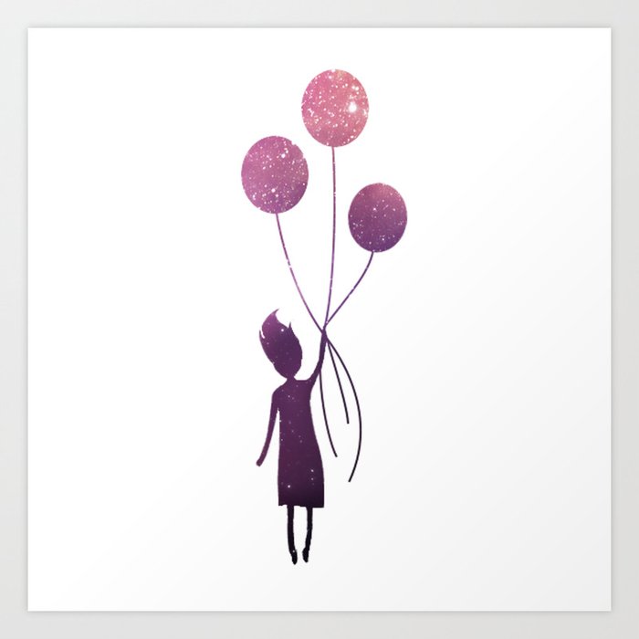 Float with purple balloons. Art Print