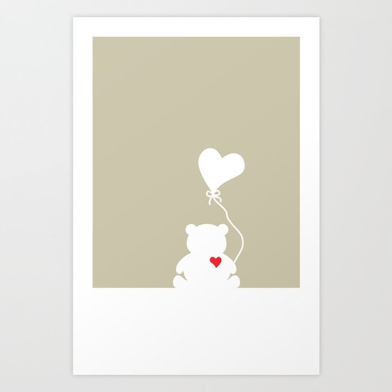 Teddy Bear Beige Heart Love Art Print