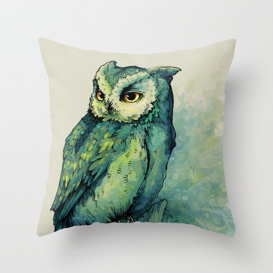 Green Owl Throw Pillow
