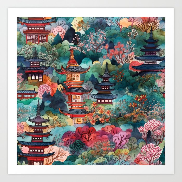 Japanese Pagodas Art Print