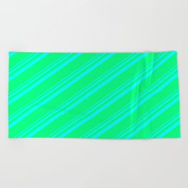 [ Thumbnail: Aqua & Green Colored Lines Pattern Beach Towel ]