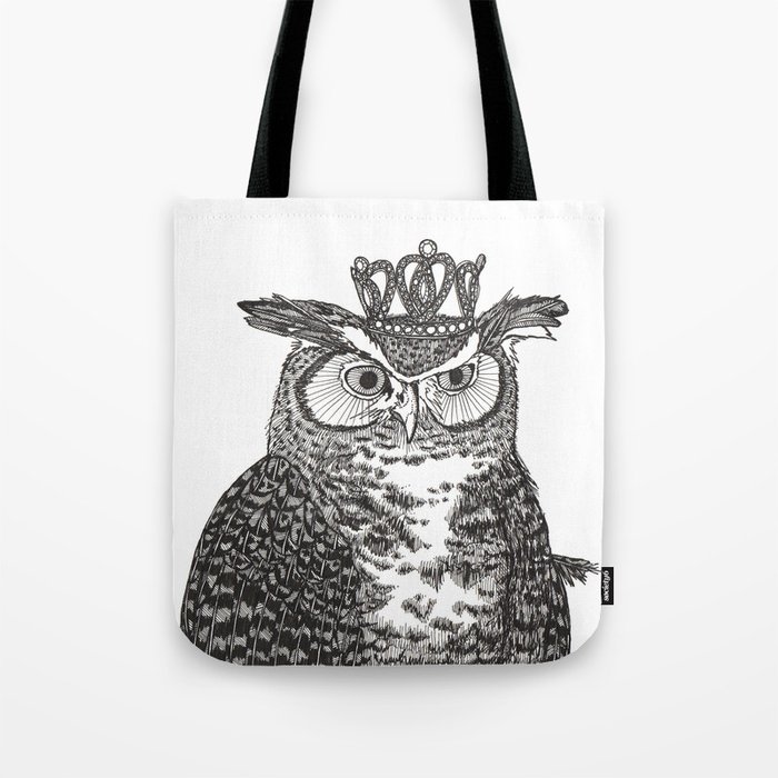 Great Horned Owl Wearing a Glittering Crown Tote Bag