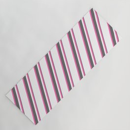 [ Thumbnail: White, Hot Pink & Dim Gray Colored Striped Pattern Yoga Mat ]