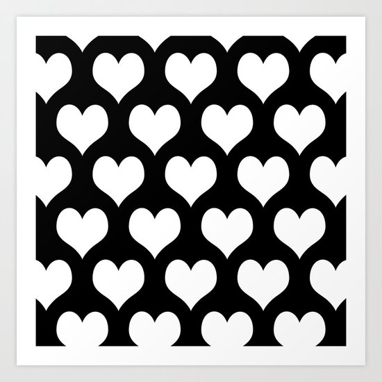 Hearts of Love Black & White Art Print