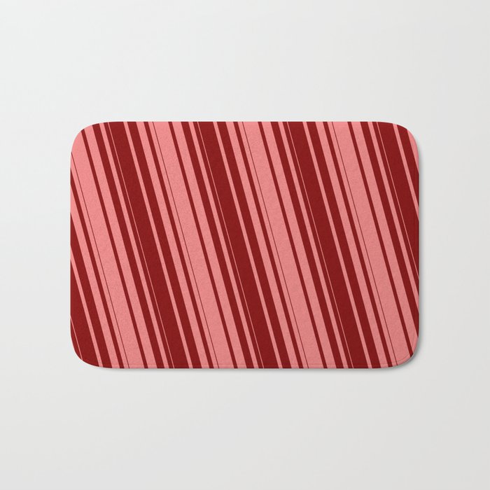 Light Coral & Maroon Colored Stripes Pattern Bath Mat