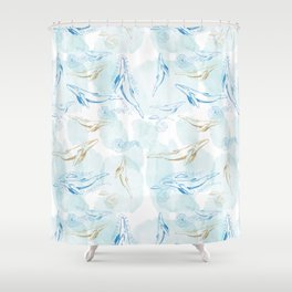 whales watercolor glitter gold Shower Curtain