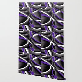 Eighties Violet White Grey Line Curve Pattern On Black Wallpaper