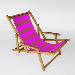 [ Thumbnail: Fuchsia and Sienna Colored Striped/Lined Pattern Sling Chair ]