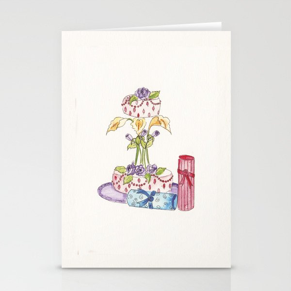 Cake & Flowers Water Color Print Stationery Cards