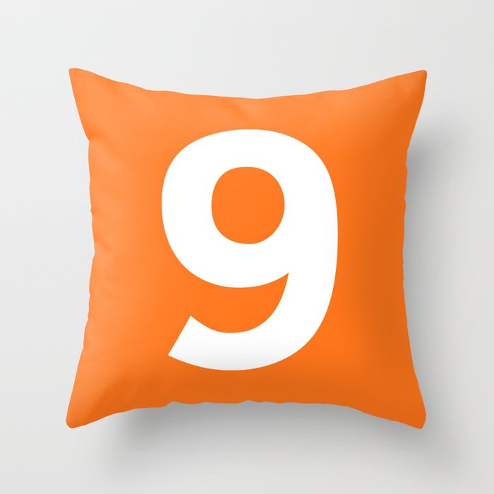 Number 9 (White & Orange) Throw Pillow