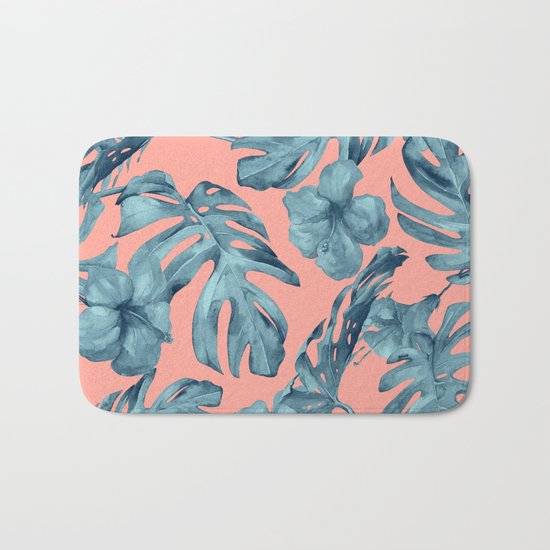 Island Life Teal on Coral Pink Bath Mat