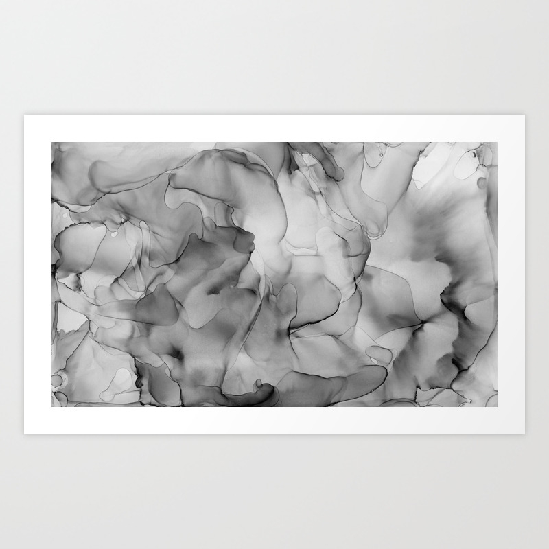 Black And White Marble Ink Abstract Painting Art Print By Olechka