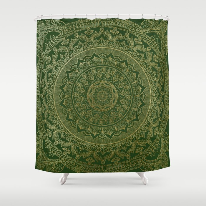Mandala Royal - Green and Gold Shower Curtain