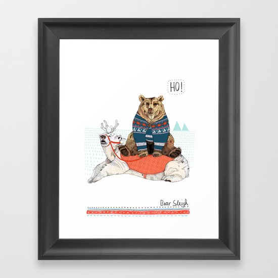 Bear Sleigh Framed Art Print