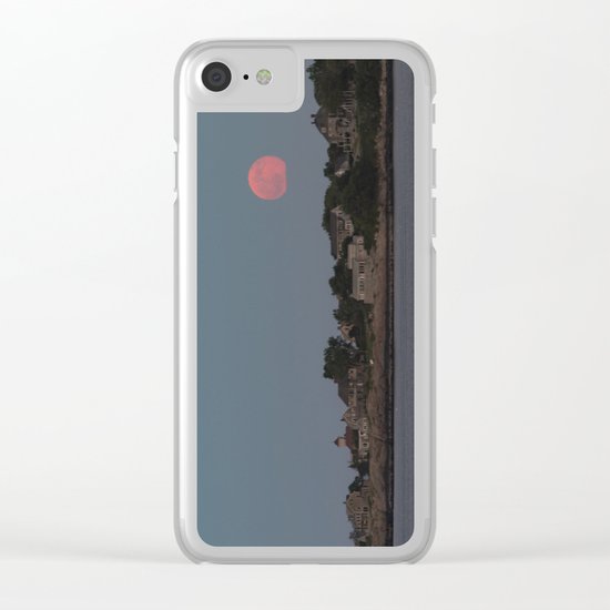 Full Strawberry Moon Rising over Rockport Clear iPhone Case